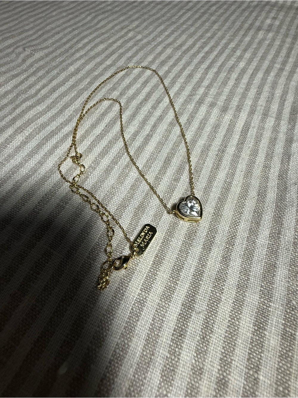 Melinda Maria Gold Heart Necklace with Clear Crystal 15 inch + 3 inch extender - Picture 6 of 10